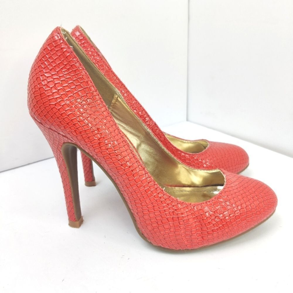 Steve madden 'Ronni' Snakeskin Texture Stiletto Heels Sz 5.5 Coral Orange Red